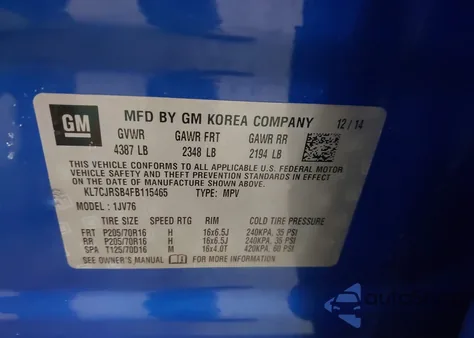 2015 Chevrolet Trax Lt from USA, damaged, VIN KL7CJRSB4FB115465